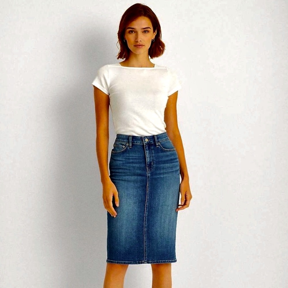 PAIGE dark denim straight pencil skirt size 27 NWOT